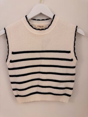 Striped Knit Sleeveless Sweater Vest - Ivory/Black NWT